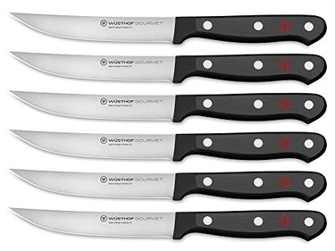 WÜSTHOF Gourmet Steakmessersatz mit 6 Messern, je 12 cm Klingen, Schwarz im Sale